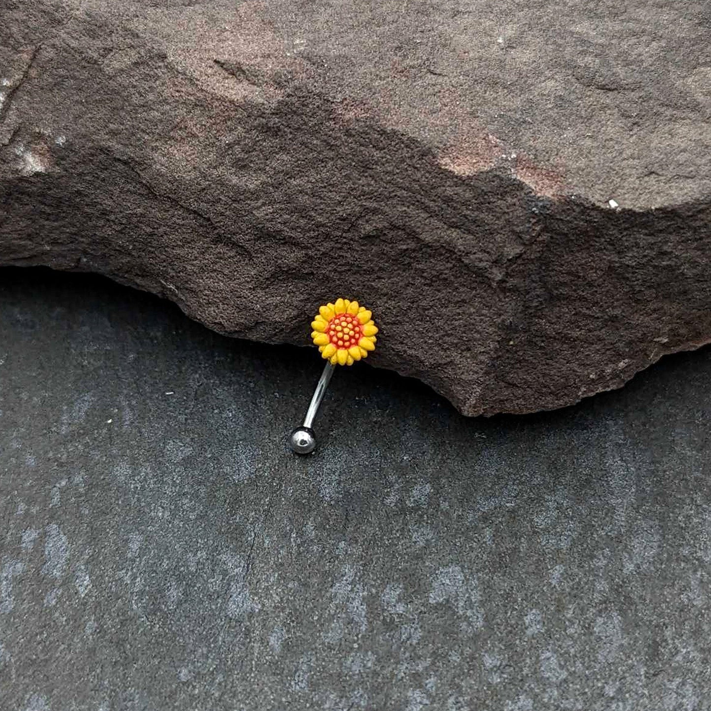 16G 5/16 Happy Sunflower Yellow Curved Eyebrow Ring