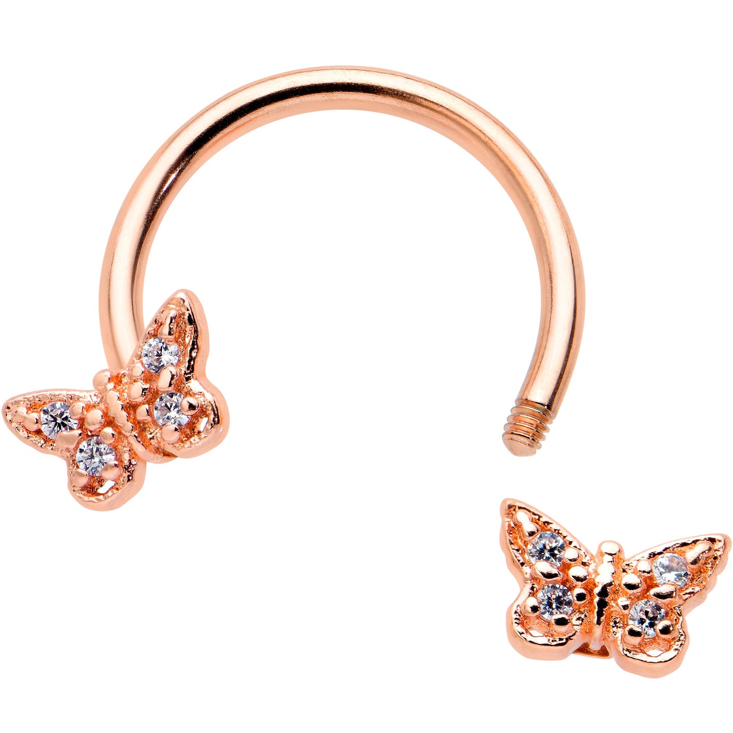 16G 3/8 Clear Gem Rosy Tone Butterfly Horseshoe Circular Barbell