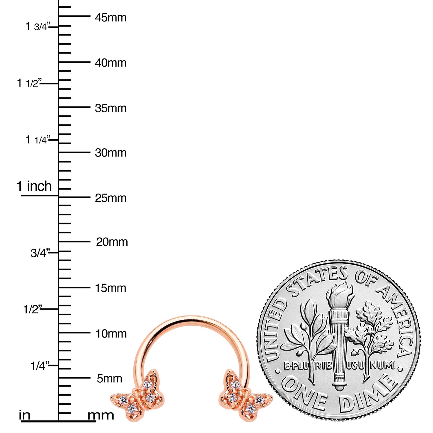 16G 3/8 Clear Gem Rosy Tone Butterfly Horseshoe Circular Barbell