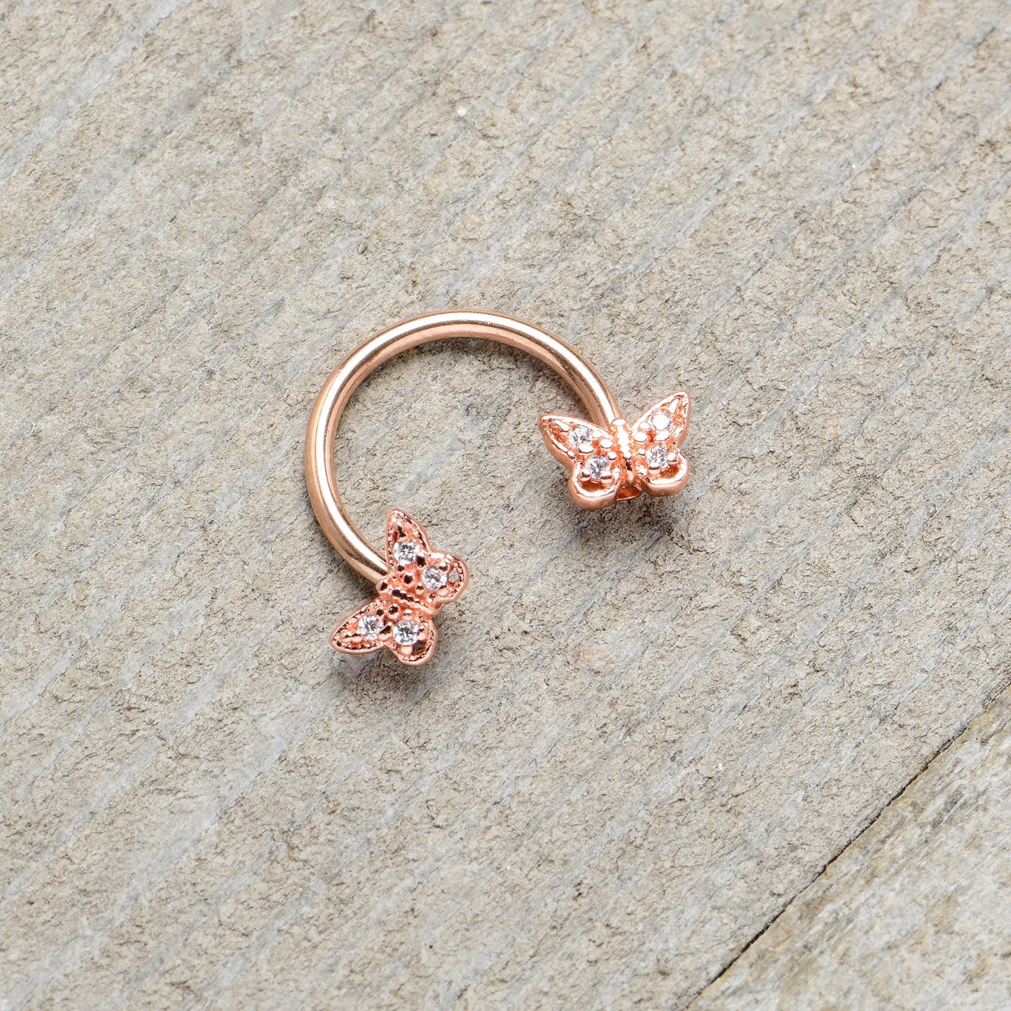 16G 3/8 Clear Gem Rosy Tone Butterfly Horseshoe Circular Barbell