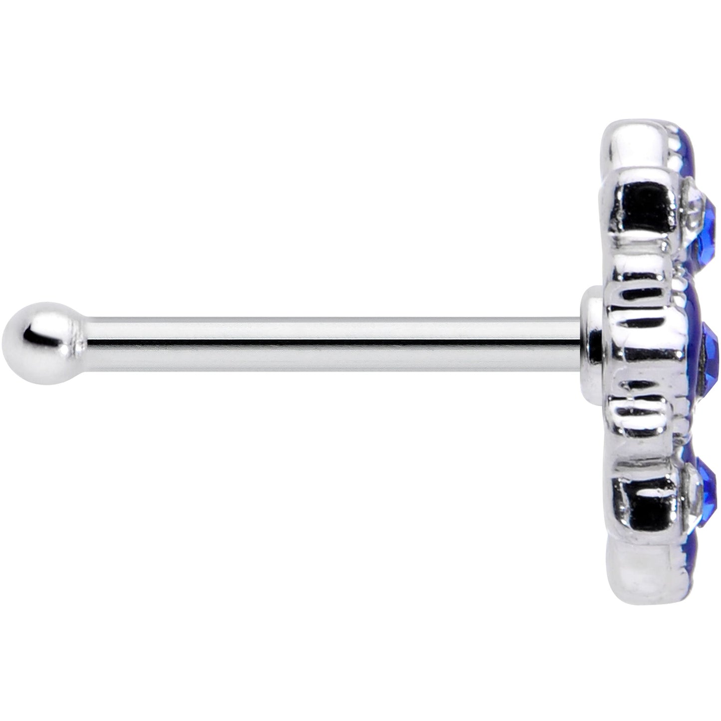 20G 1/4 Clear Blue Gem Embellished Cross Nose Bone