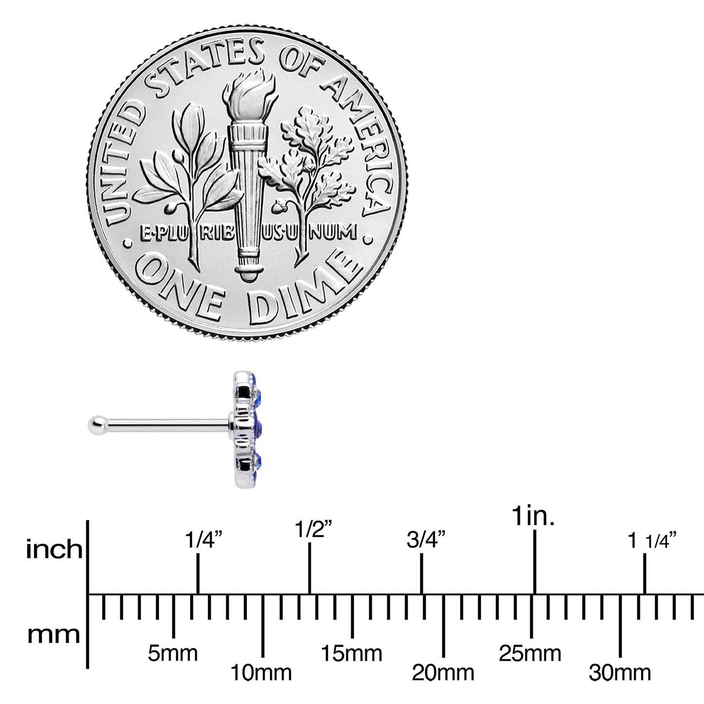 20G 1/4 Clear Blue Gem Embellished Cross Nose Bone