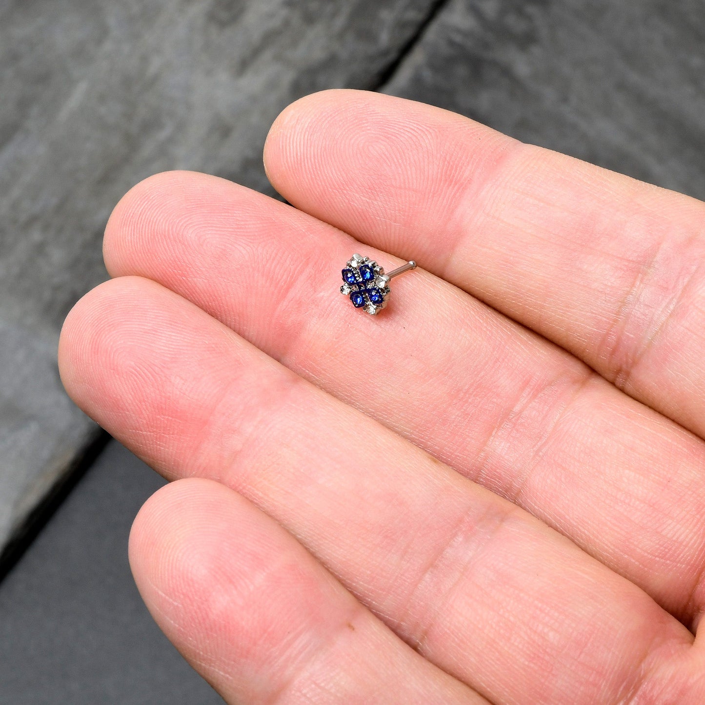 20G 1/4 Clear Blue Gem Embellished Cross Nose Bone