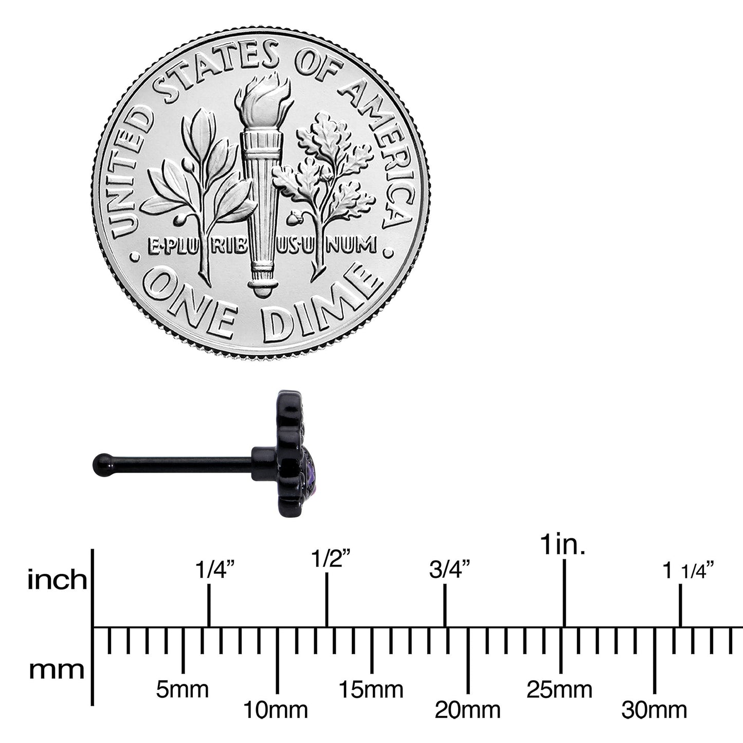 20G 1/4 Purple Gem Black Chic Crab Nose Bone