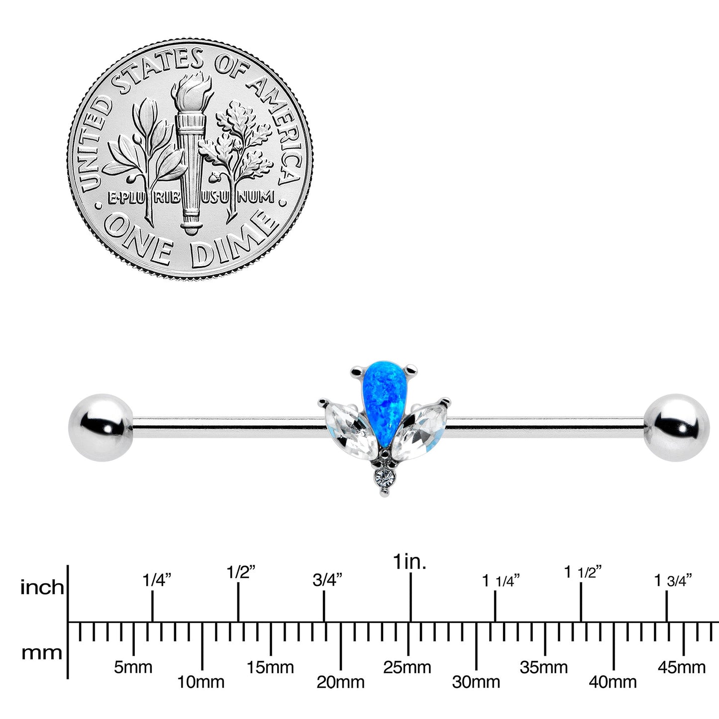 14G Blue Faux Opal Style Flower Industrial Barbell 38mm