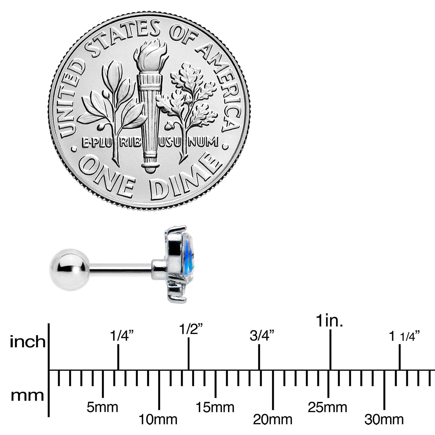 16G 1/4 Blue Synthetic Opal Style Flower Cartilage Tragus Earring