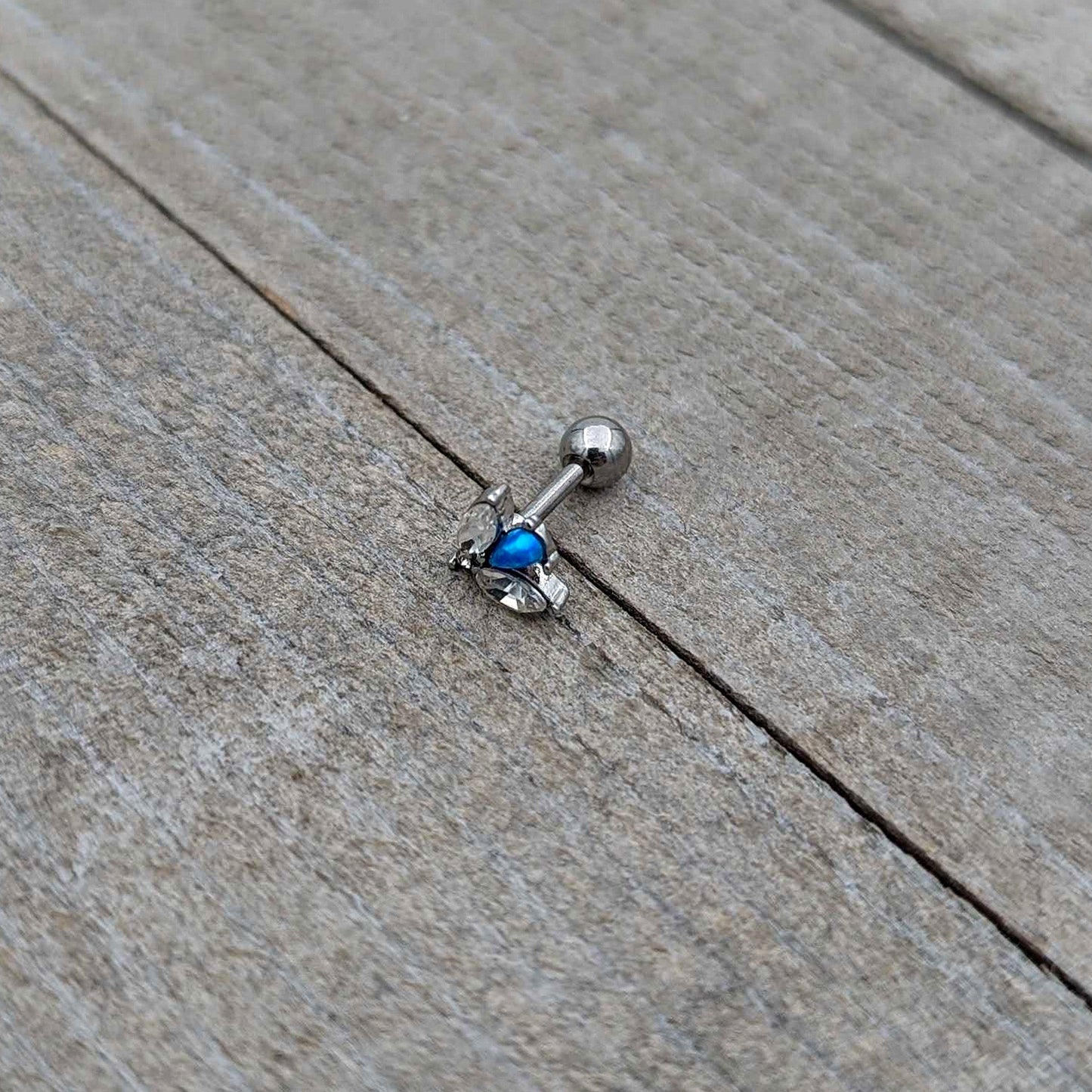 16G 1/4 Blue Synthetic Opal Style Flower Cartilage Tragus Earring
