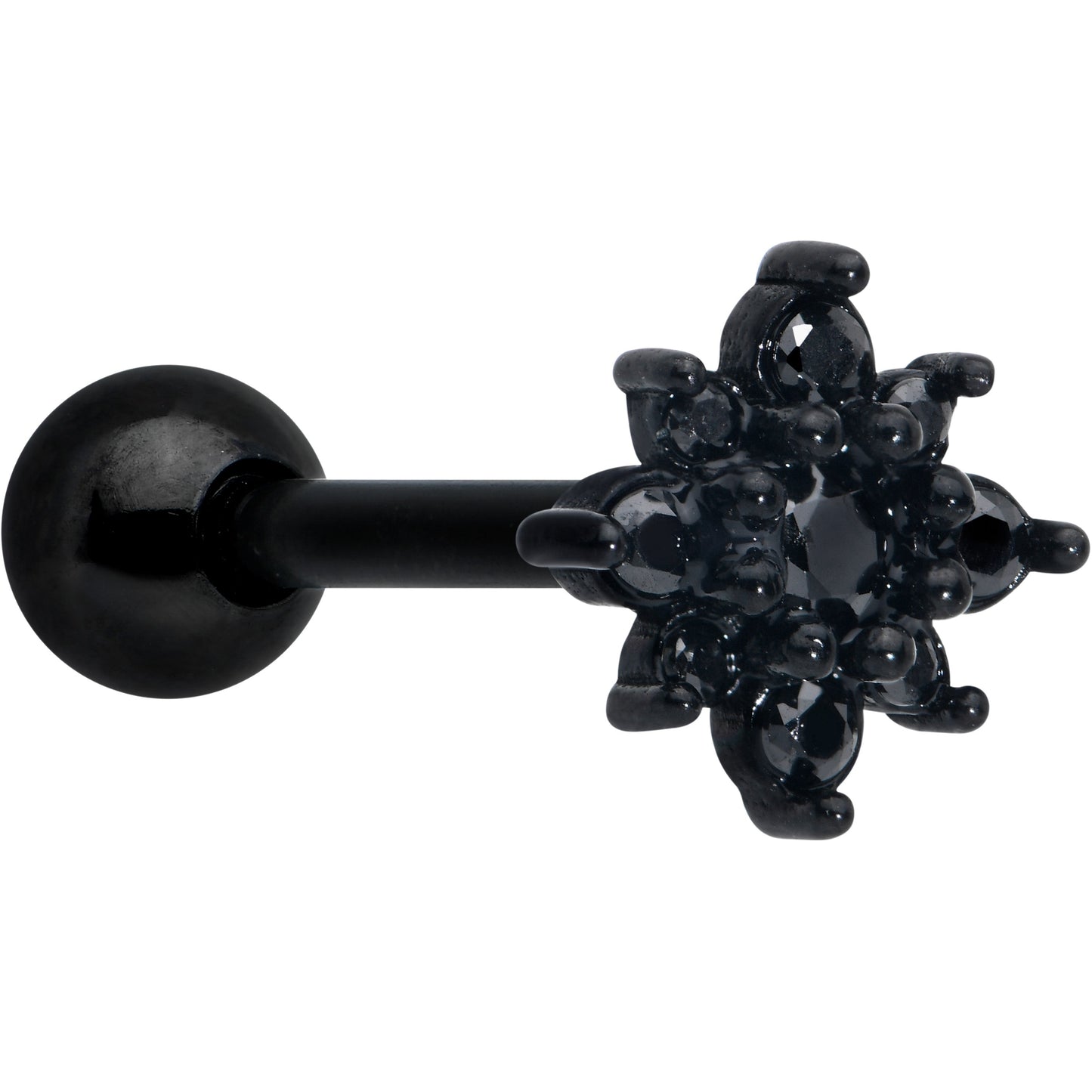 Black Gem Black Evening Flower Barbell Tongue Ring