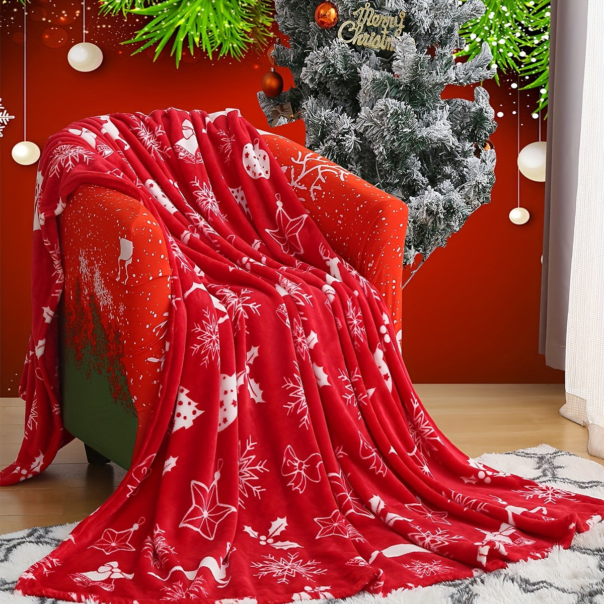 1pc Christmas Plush Bed Blanket, Soft Comfortable Blanket For Sofa Office Bed Camping Travelling Christmas Gift
