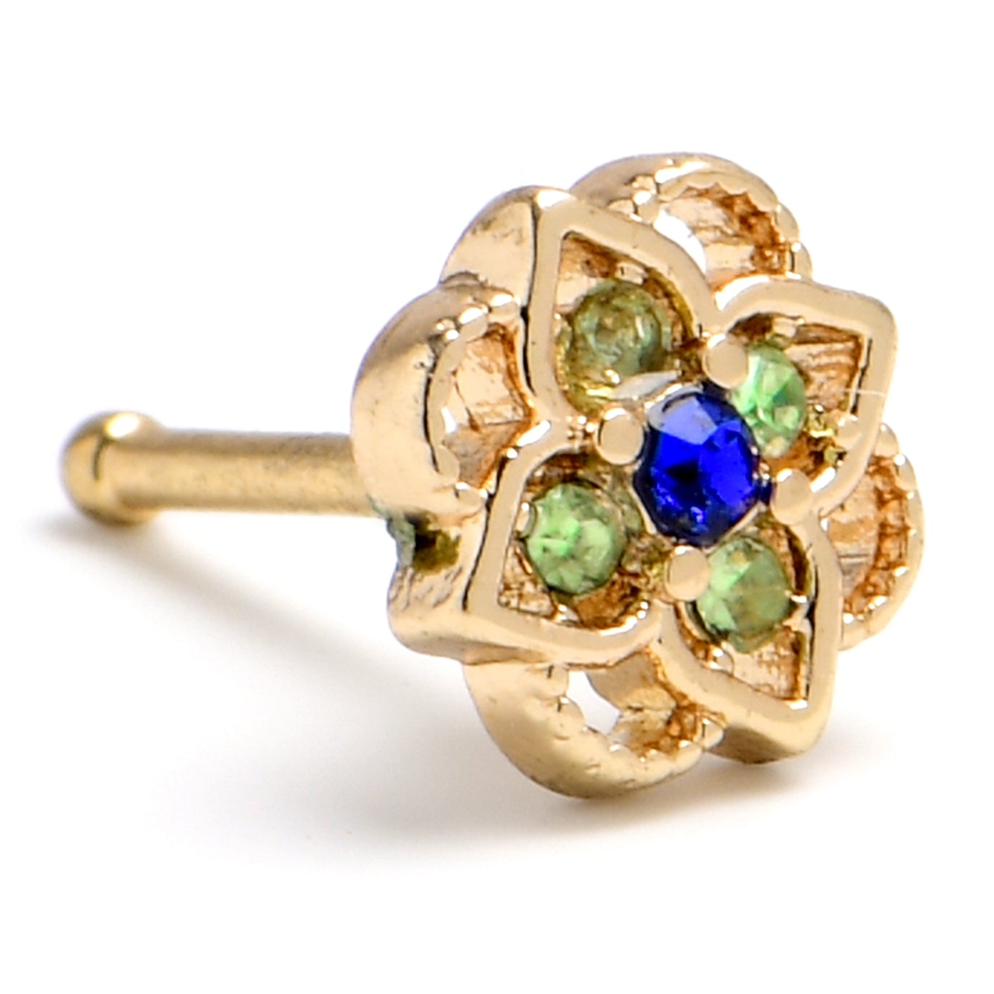 20G 1/4 Blue Gem Gold Tone Celtic Style Nose Bone