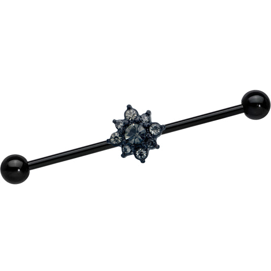 14G Clear Gem Black Gothic Sun Industrial Barbell 38mm
