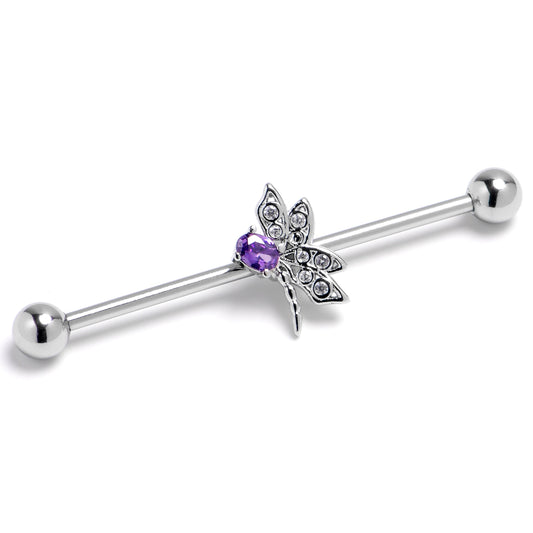 14G Purple Gem Divine Dragonfly Industrial Barbell 38mm
