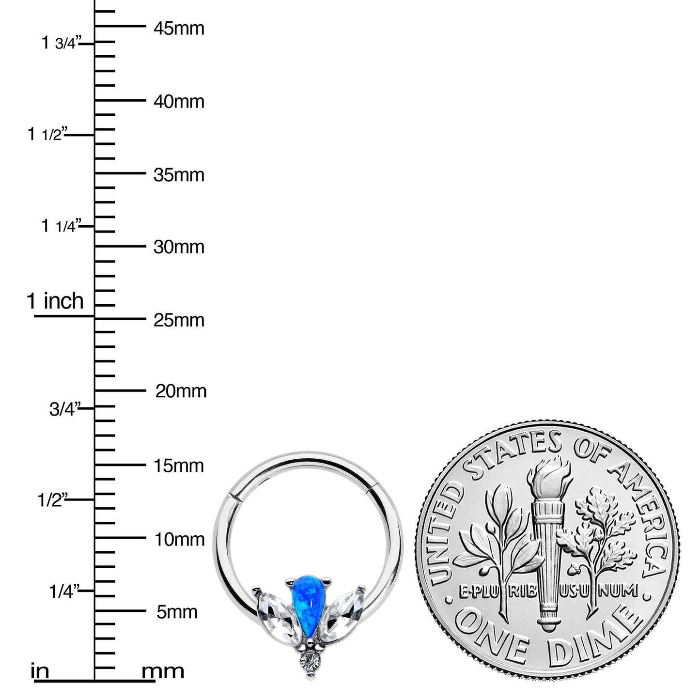 16G 3/8 Blue Faux Opal Style Flower Hinged Segment Ring