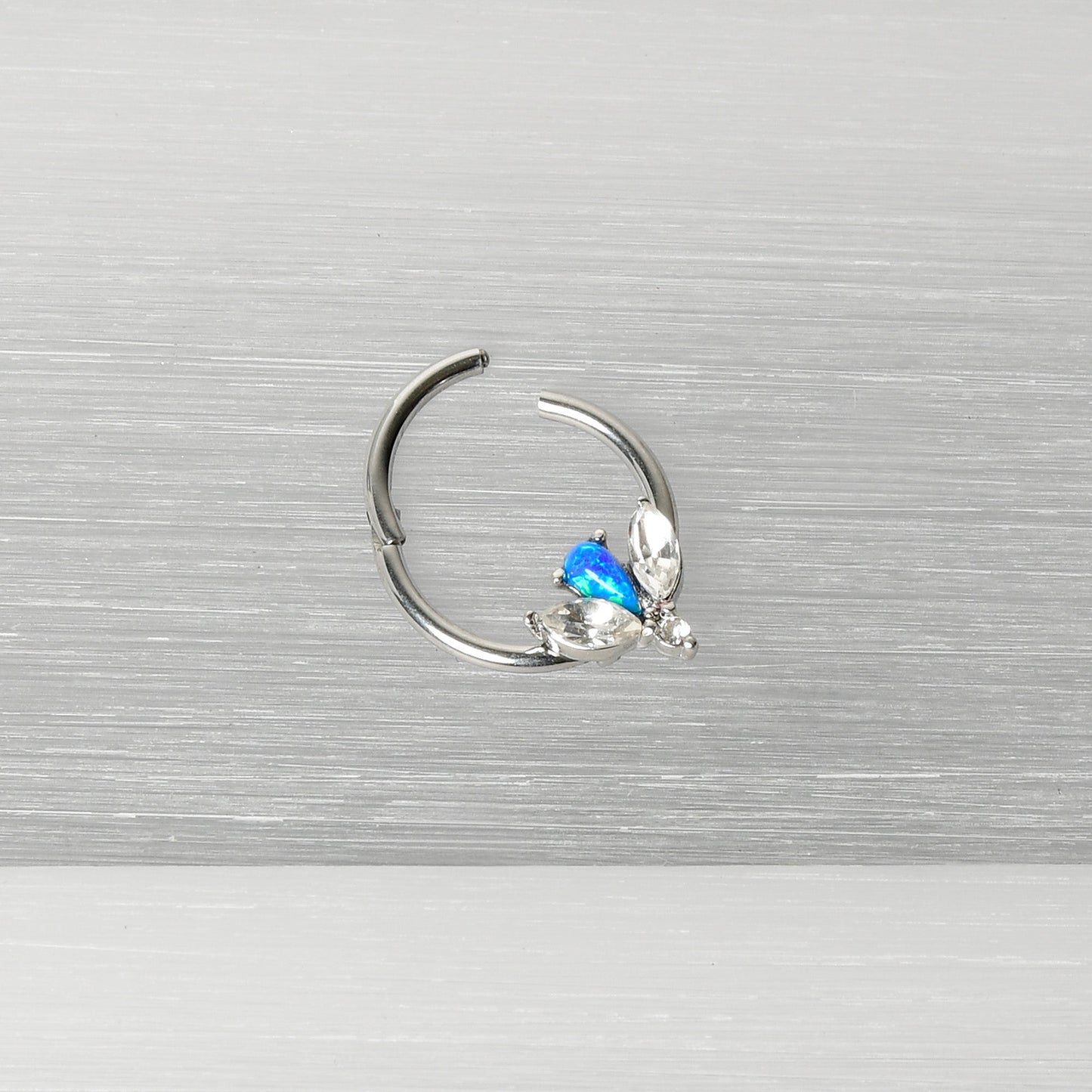 16G 3/8 Blue Faux Opal Style Flower Hinged Segment Ring