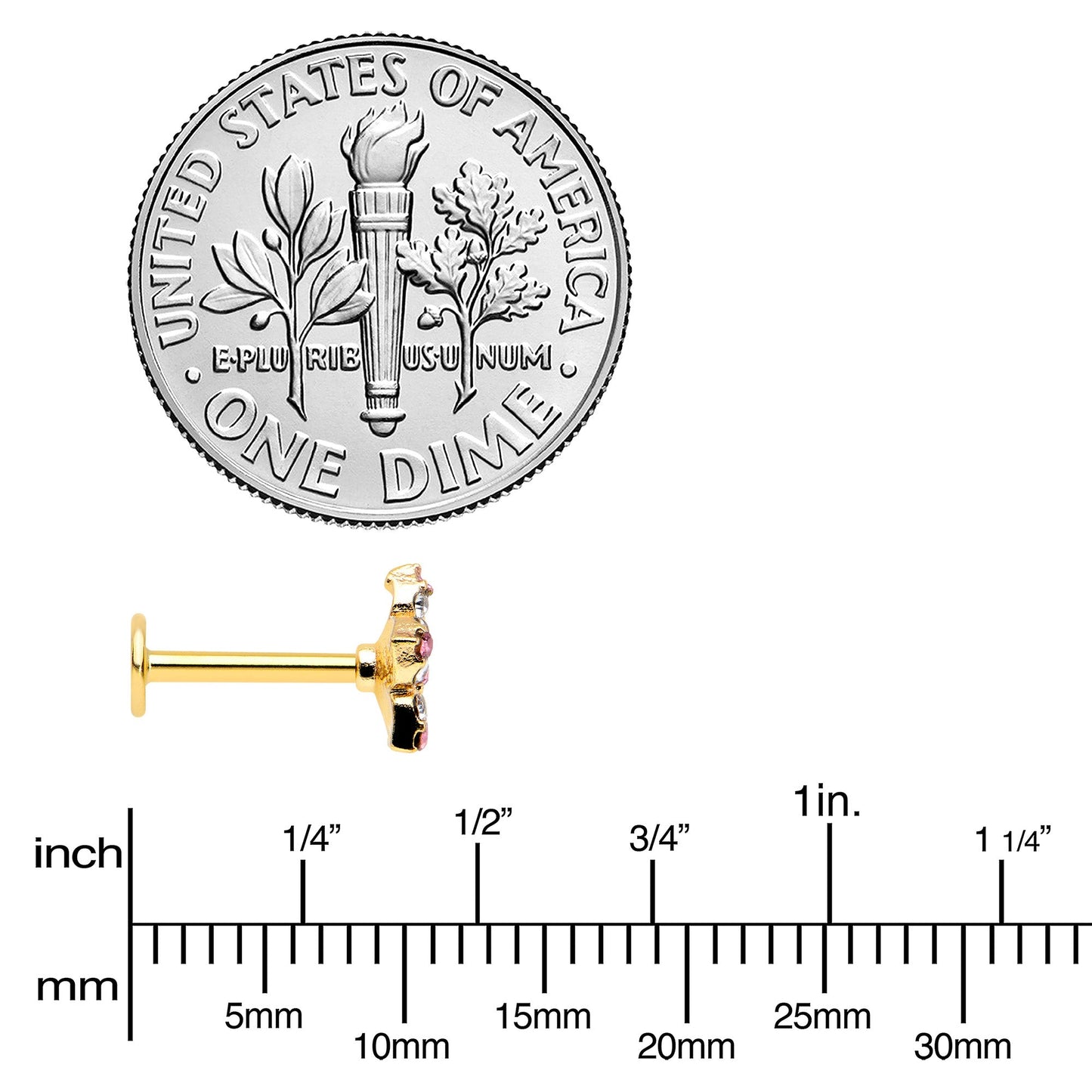 16G 5/16 Pink Gem Gold Tone Texture Star Labret Monroe Tragus