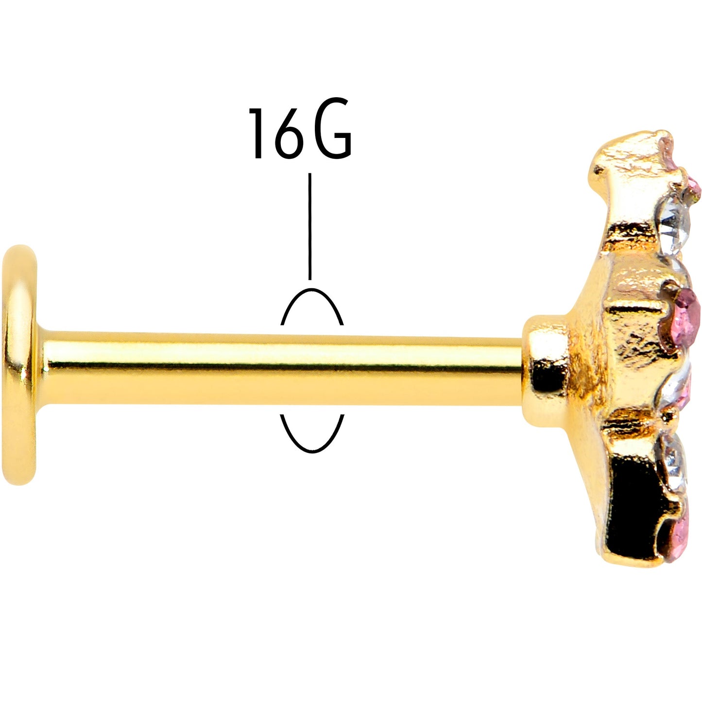 16G 5/16 Pink Gem Gold Tone Texture Star Labret Monroe Tragus