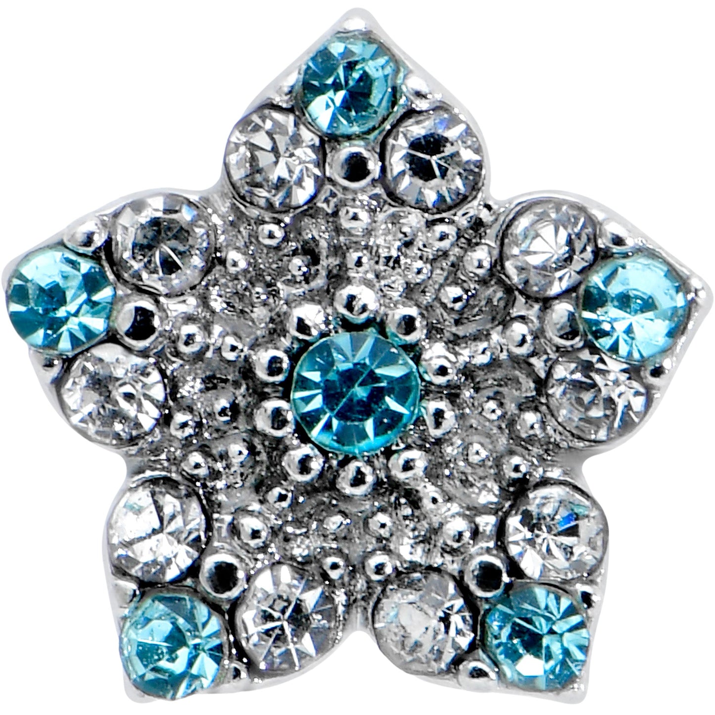 16G 1/4 Blue Clear Gem Opulent Flower Cartilage Tragus Earring