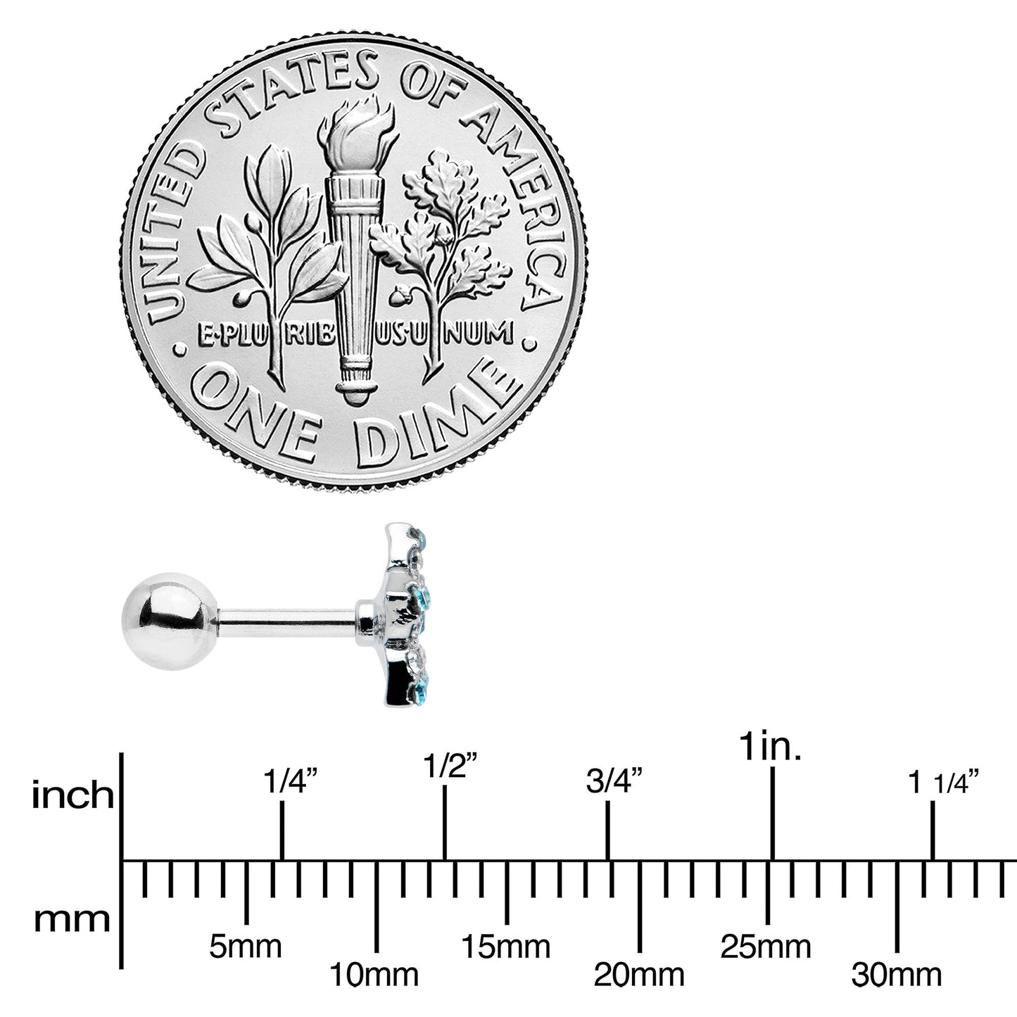 16G 1/4 Blue Clear Gem Opulent Flower Cartilage Tragus Earring