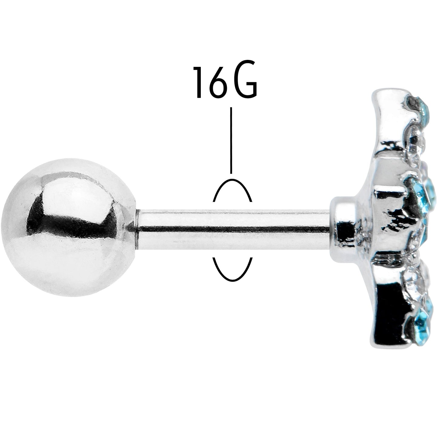 16G 1/4 Blue Clear Gem Opulent Flower Cartilage Tragus Earring