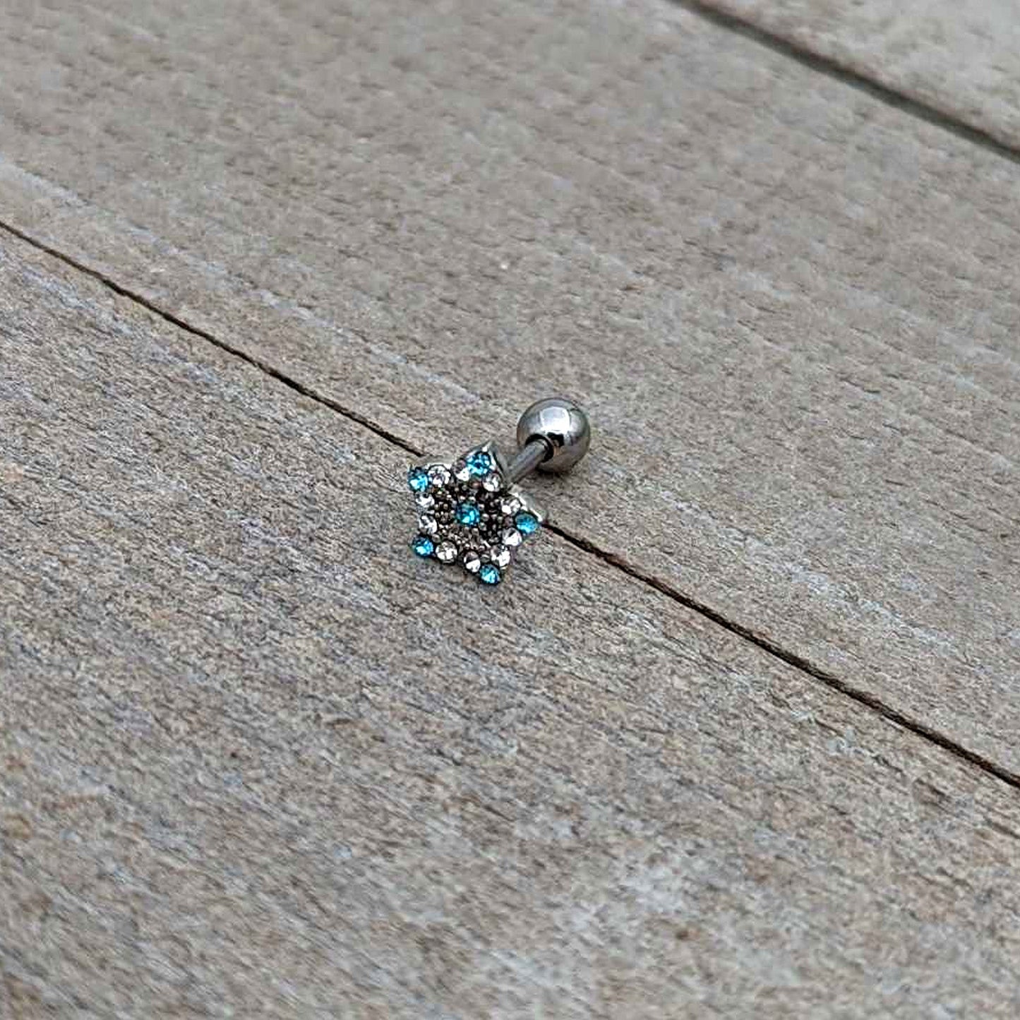 16G 1/4 Blue Clear Gem Opulent Flower Cartilage Tragus Earring