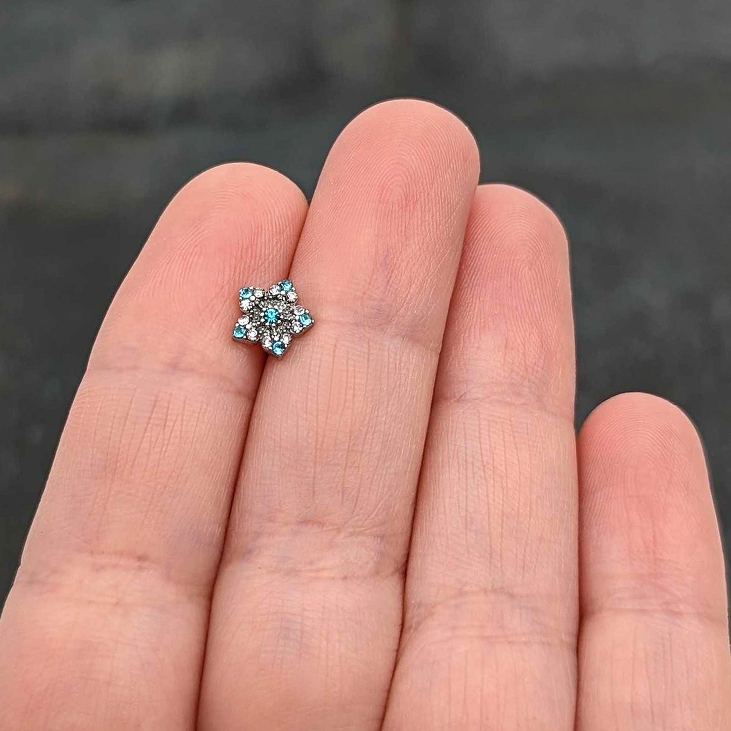 16G 1/4 Blue Clear Gem Opulent Flower Cartilage Tragus Earring