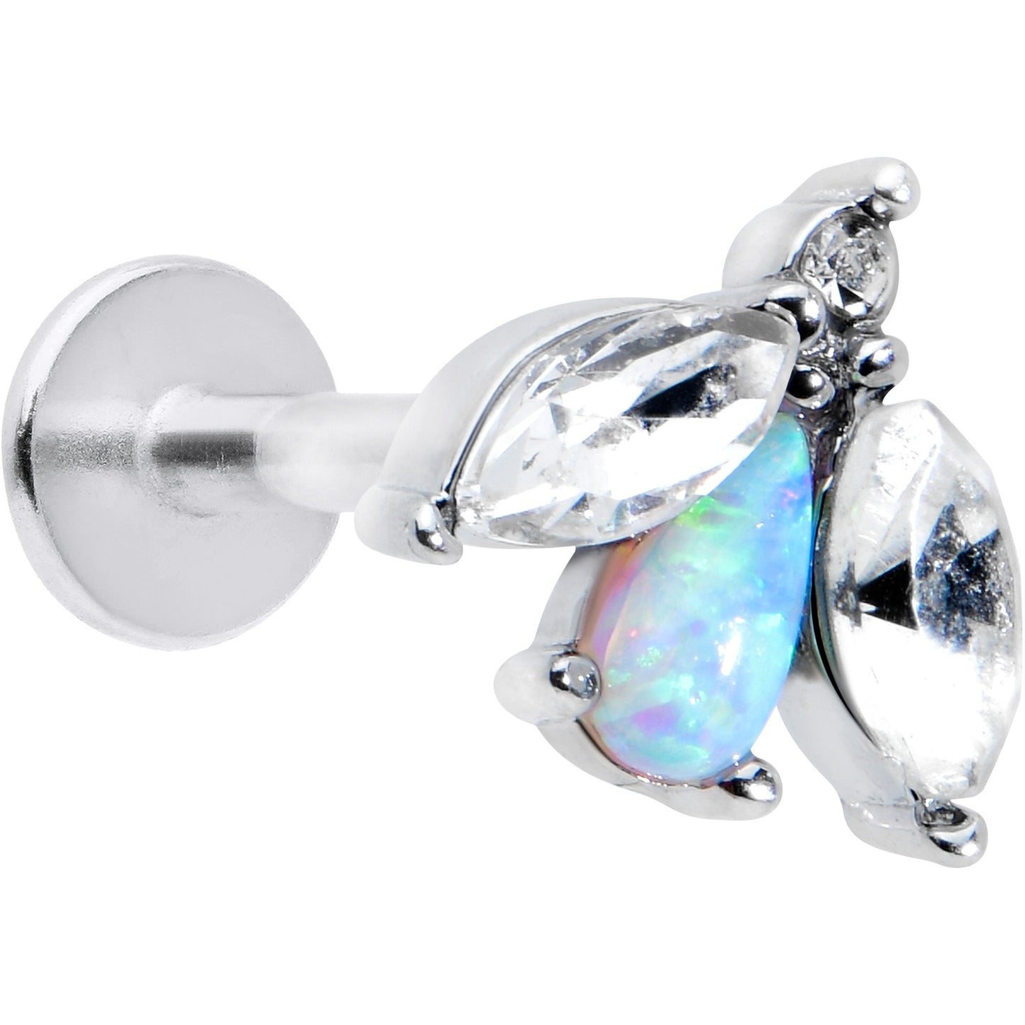 16G 5/16 White Synthetic Opal Flower Labret Monroe Tragus