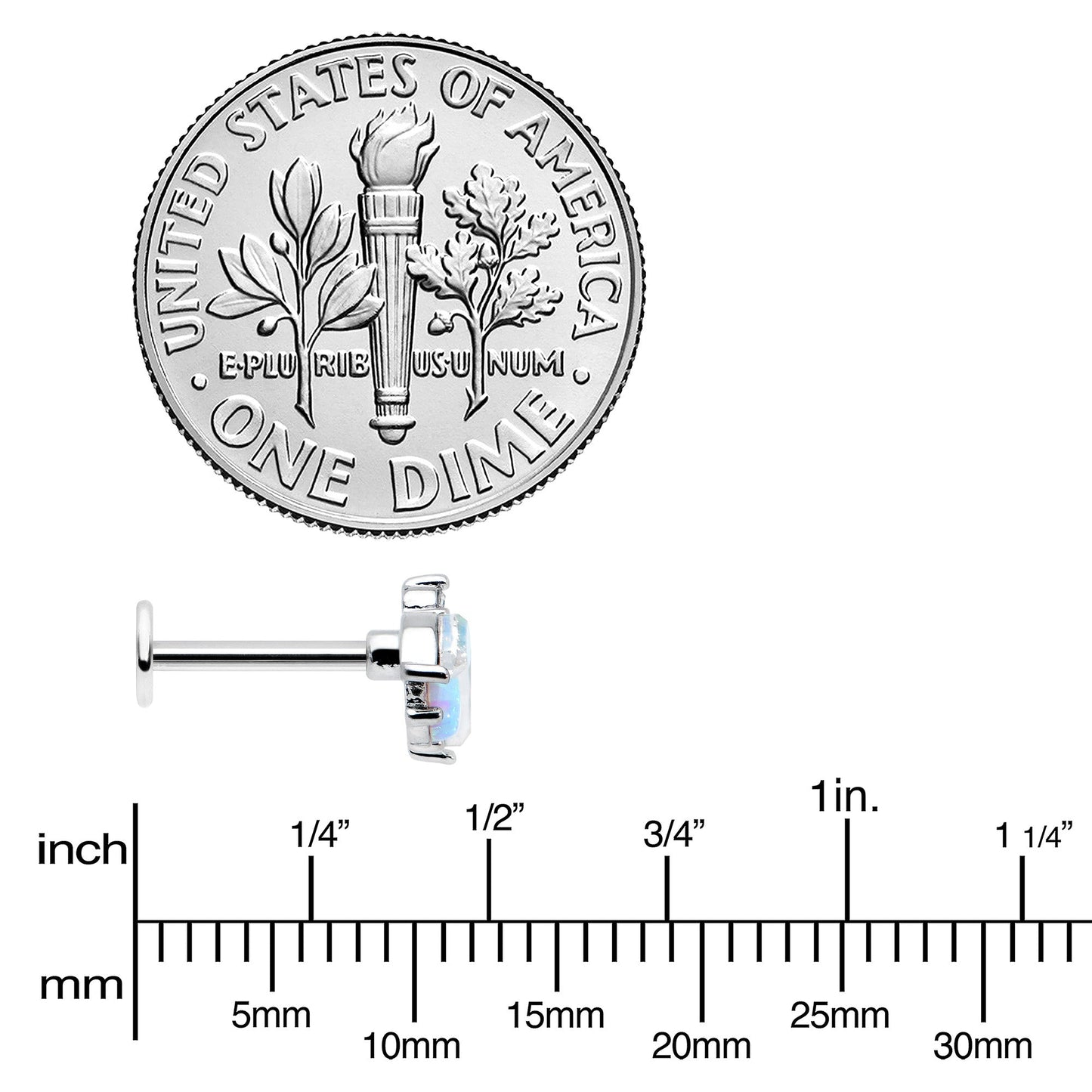 16G 5/16 White Synthetic Opal Flower Labret Monroe Tragus