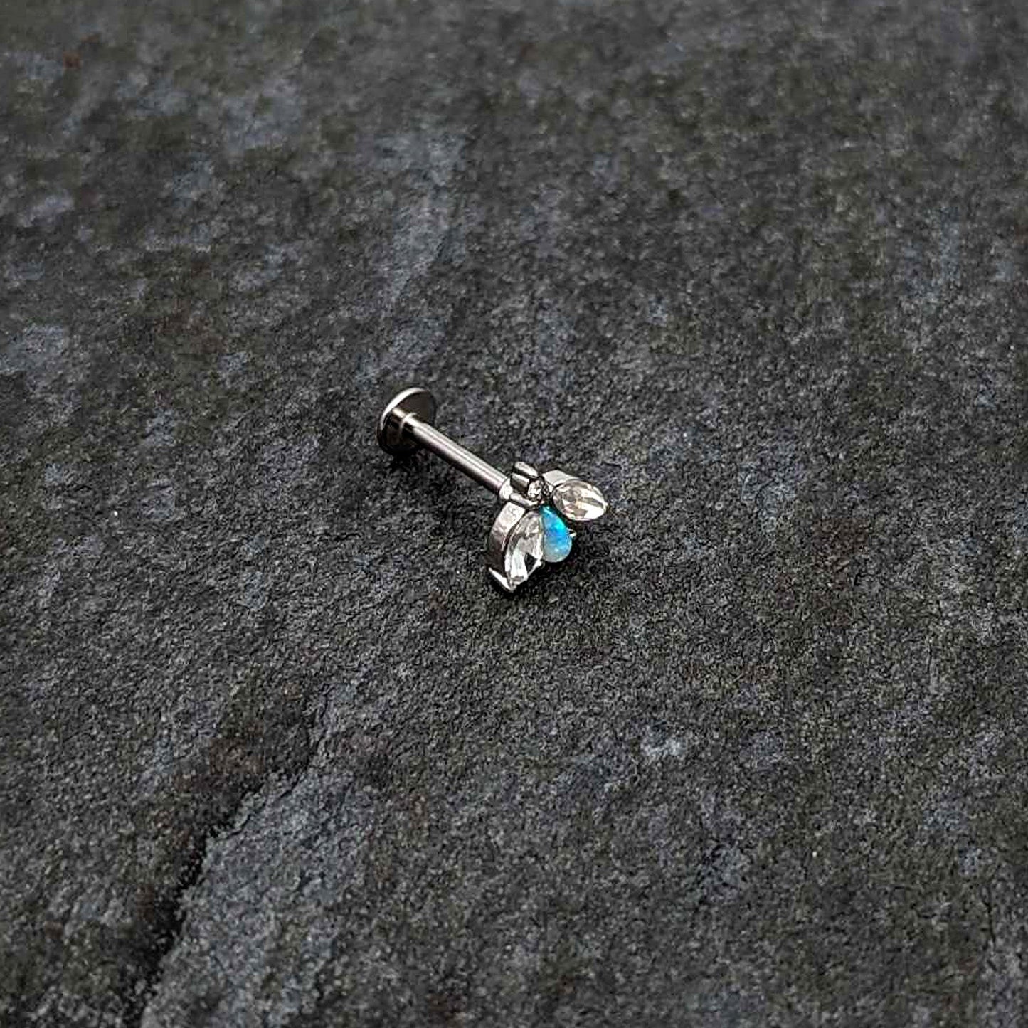 16G 5/16 White Synthetic Opal Flower Labret Monroe Tragus