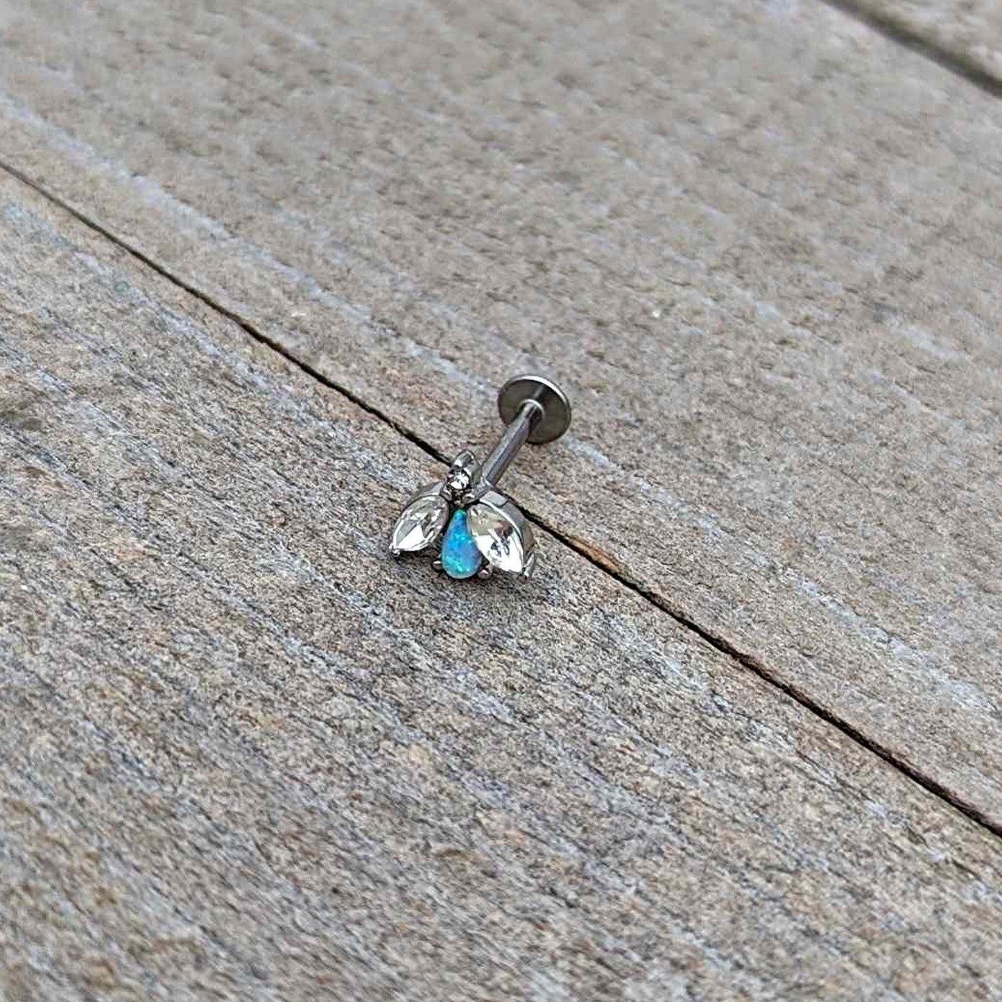 16G 5/16 White Synthetic Opal Flower Labret Monroe Tragus