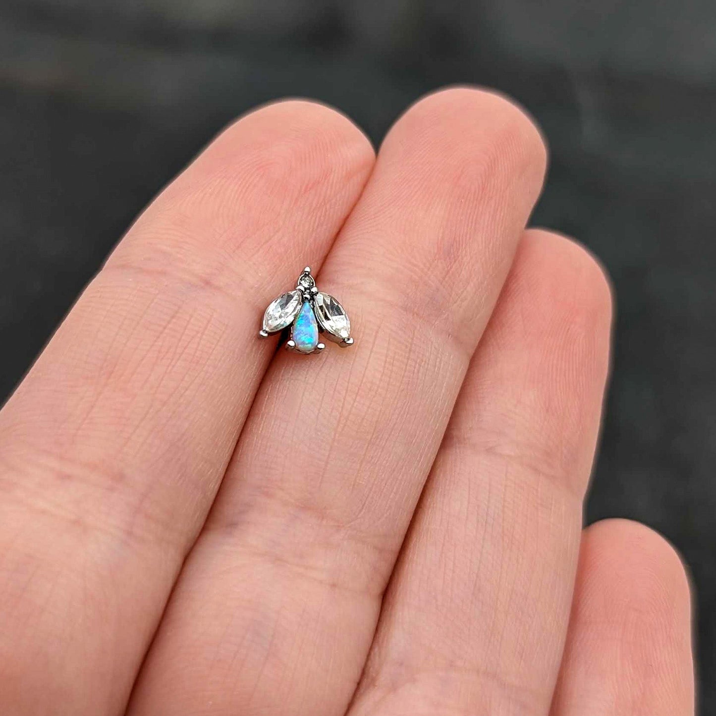 16G 5/16 White Synthetic Opal Flower Labret Monroe Tragus