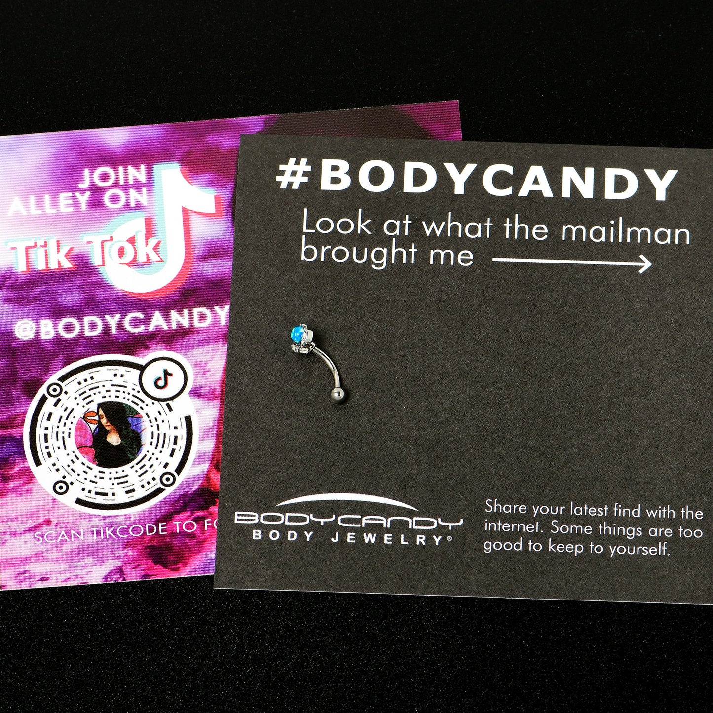 16G 5/16 Clear Gem Blue Faux Opal Style Flower Curved Eyebrow Ring