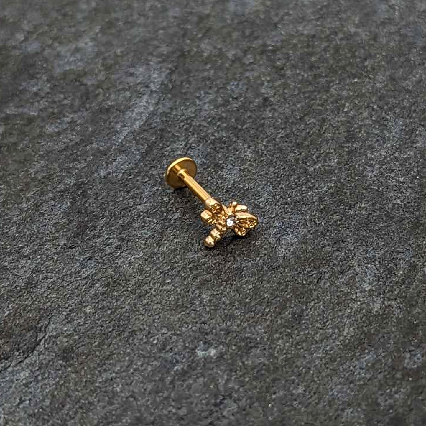 16G 5/16 Clear Gem Gold Hue Flying Dragonfly Labret Monroe Tragus