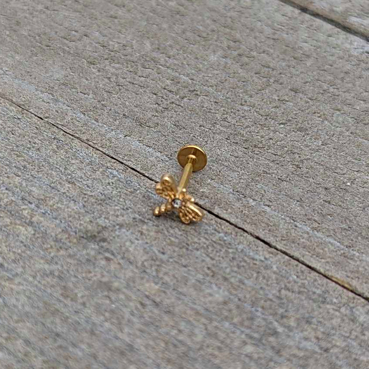 16G 5/16 Clear Gem Gold Hue Flying Dragonfly Labret Monroe Tragus