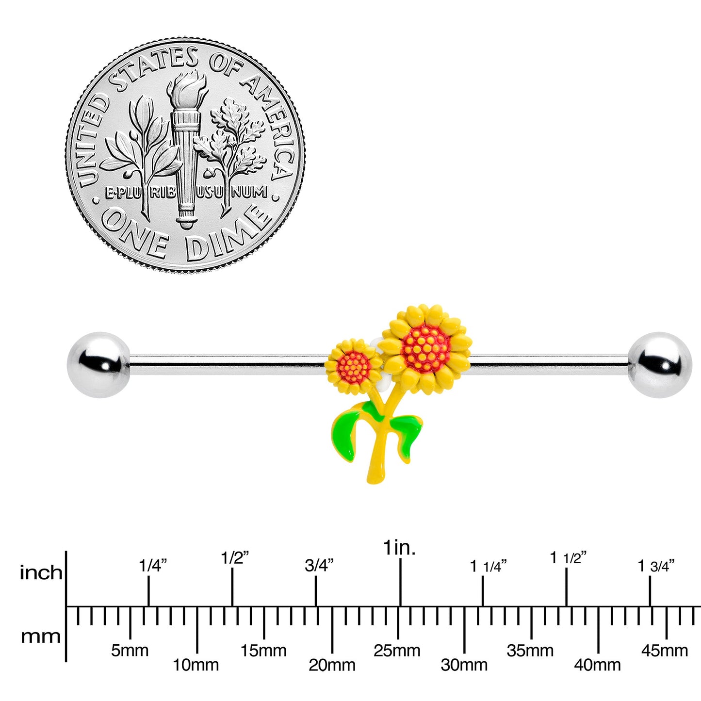 14G Happy Sunflower Duo Industrial Barbell 38mm