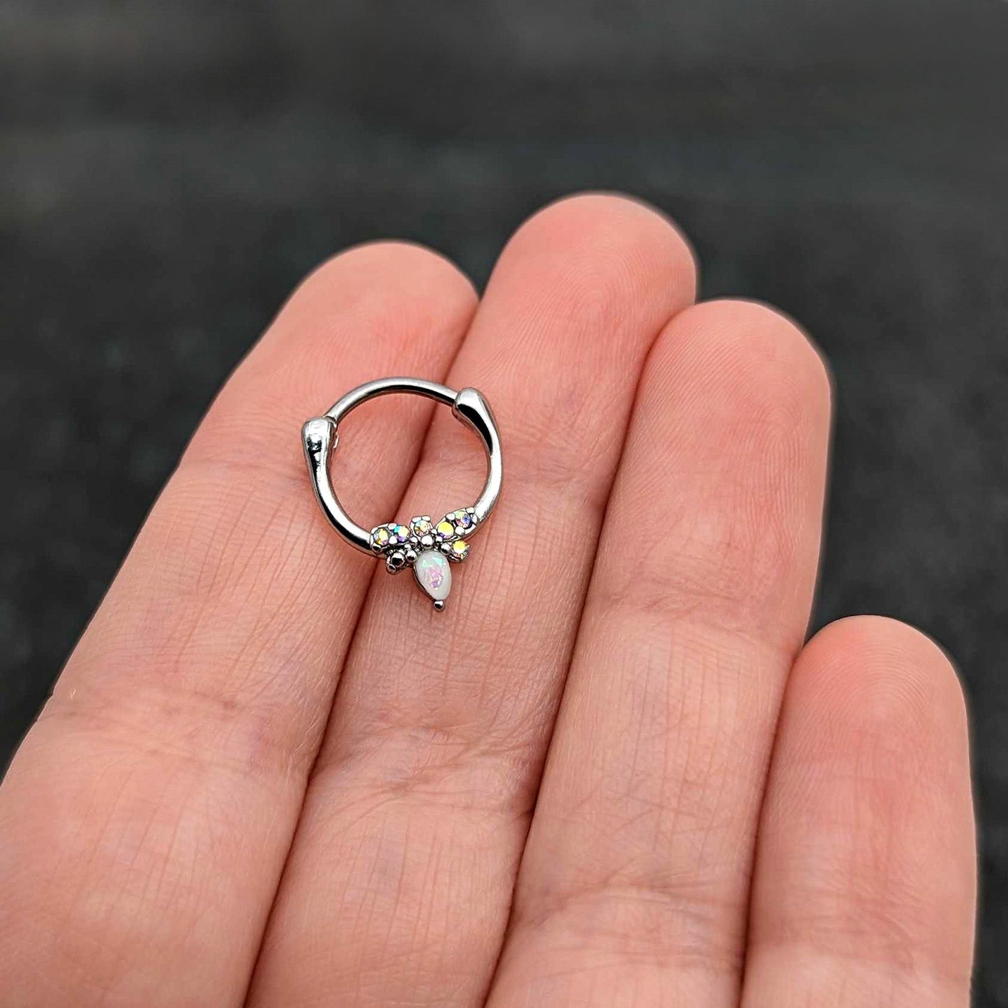 16G 5/16 White Faux Opal Bee Glamour Cartilage Clicker