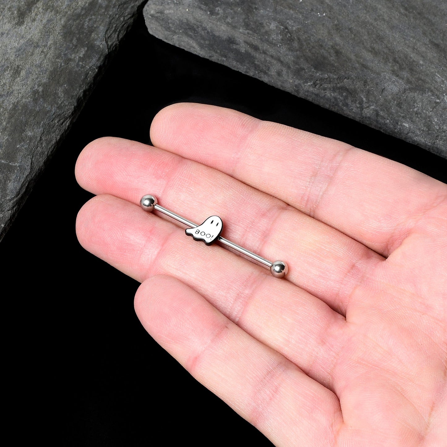 14G Halloween White Ghost Glow in the Dark Industrial Barbell 38mm