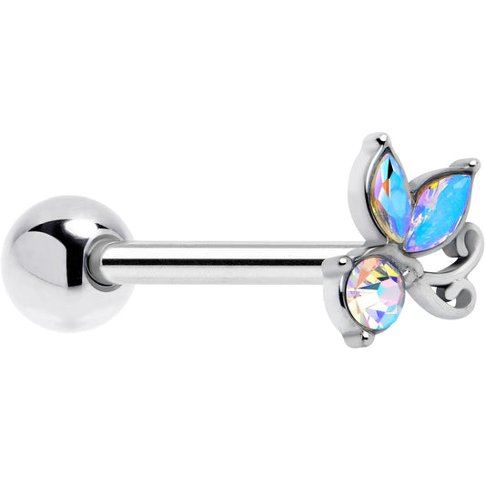Aurora Gem Fleur de Lis Butterfly Barbell Tongue Ring