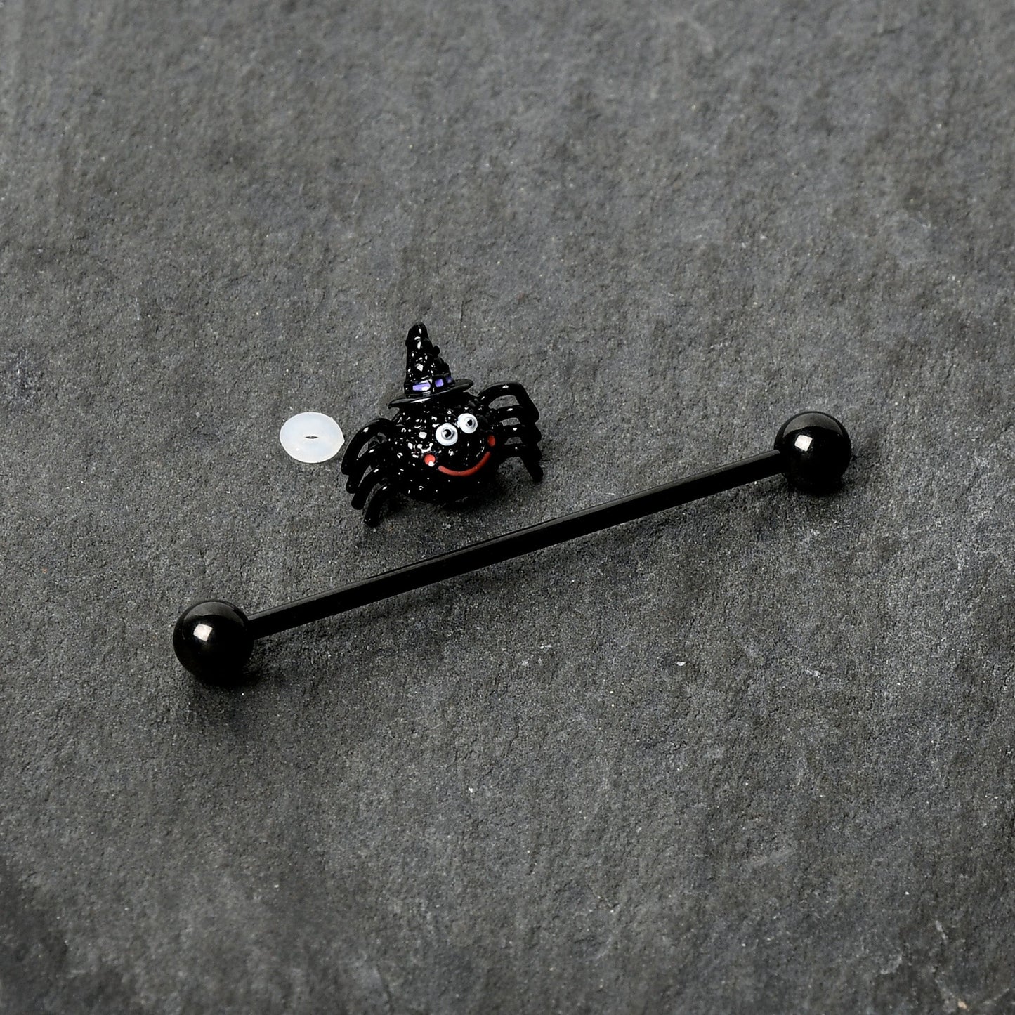 14G Black Halloween Smiling Witch Spider Industrial Barbell 38mm