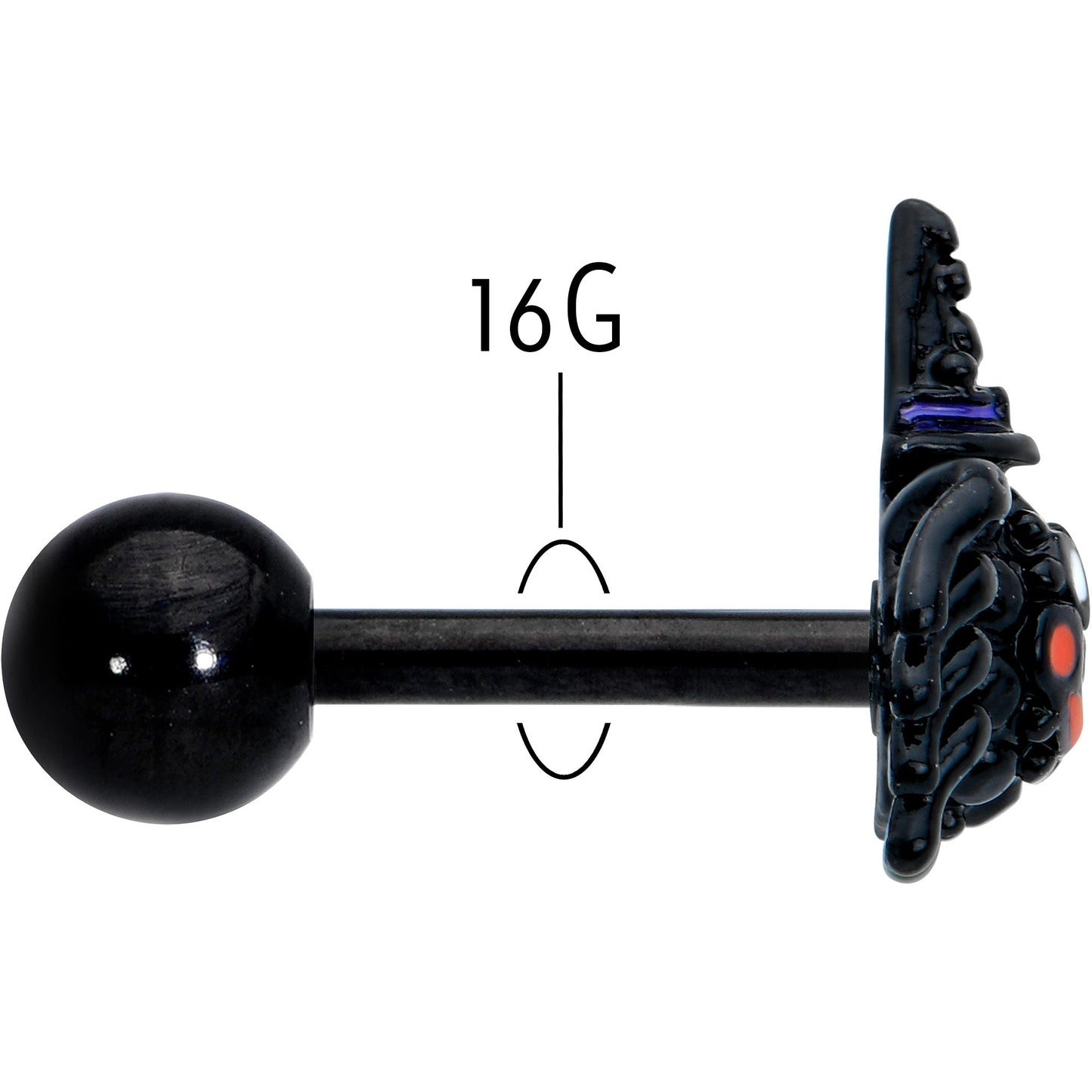 16G 1/4 Black Halloween Witchy Smiling Spider Cartilage Earring