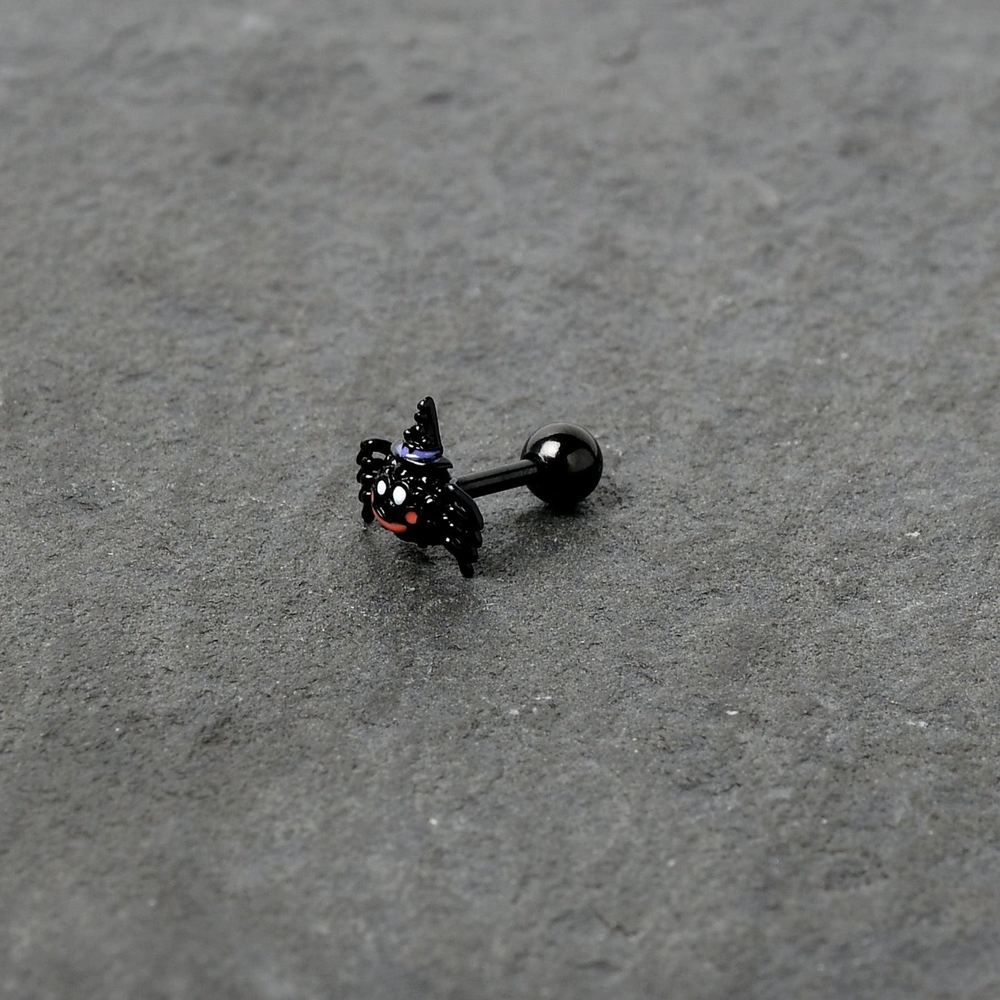 16G 1/4 Black Halloween Witchy Smiling Spider Cartilage Earring