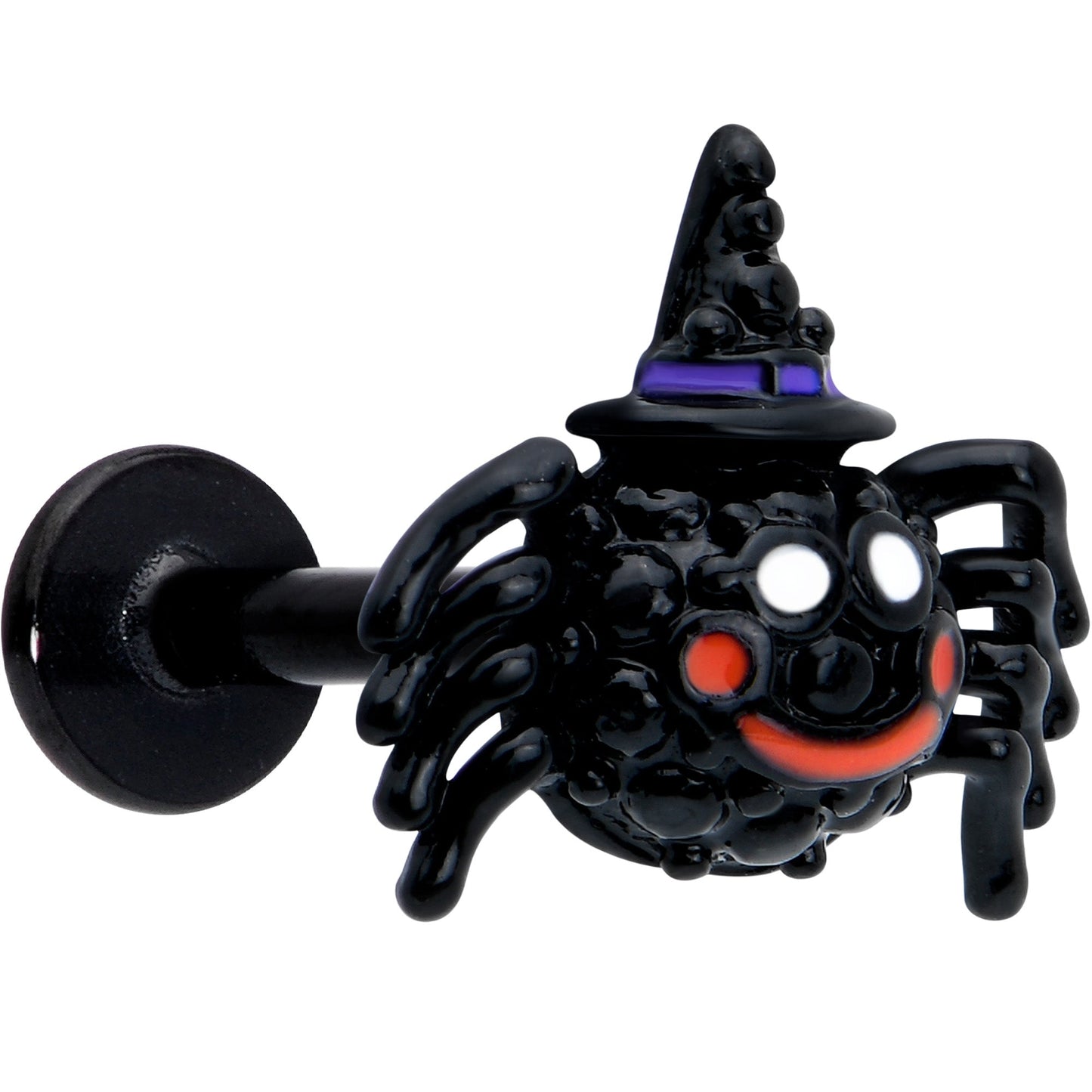16G 5/16 Black Halloween Witch Smiling Spider Labret Monroe Tragus