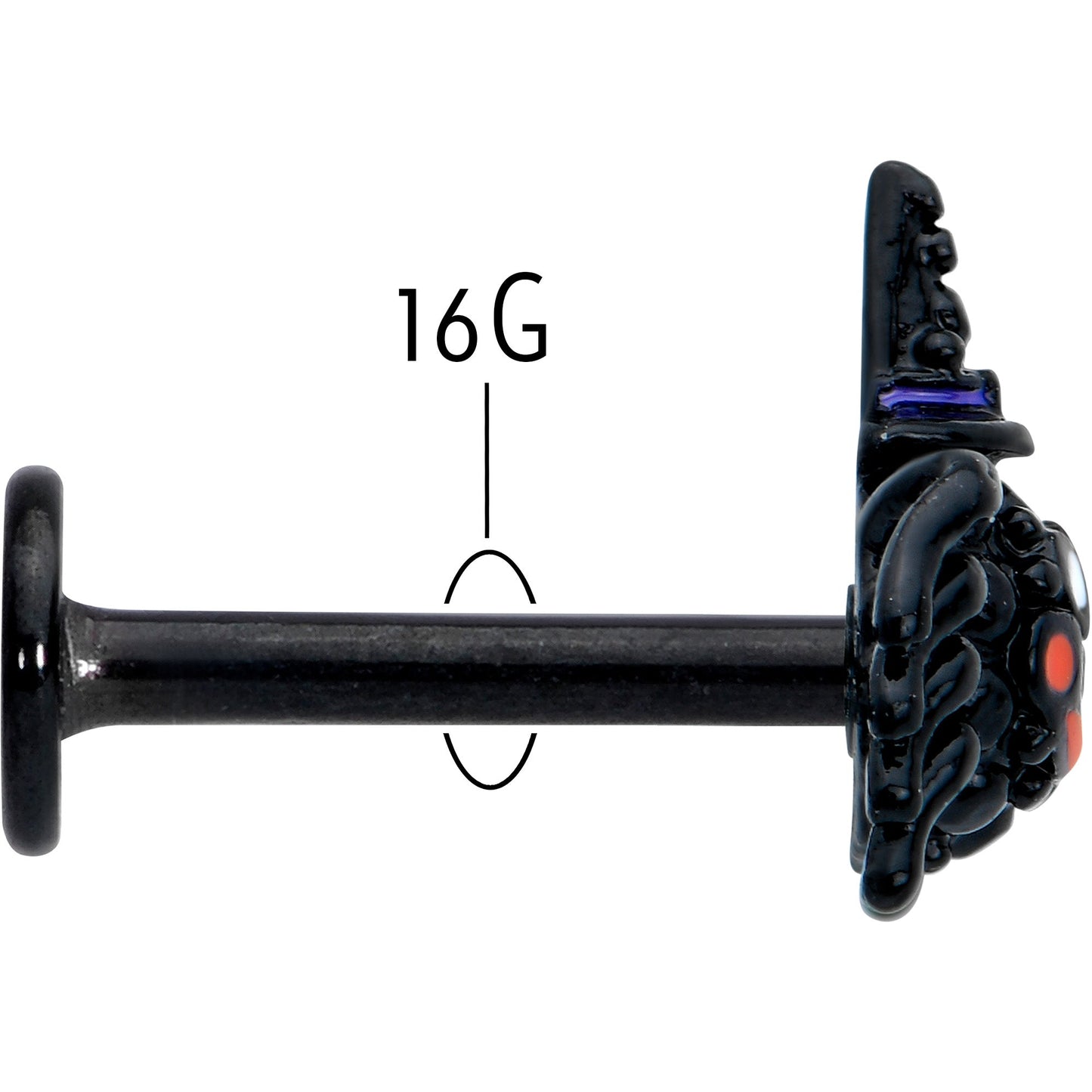 16G 5/16 Black Halloween Witch Smiling Spider Labret Monroe Tragus