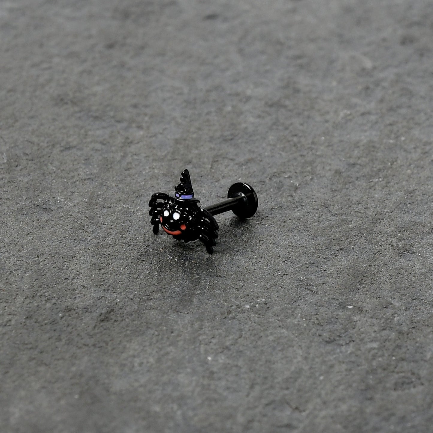 16G 5/16 Black Halloween Witch Smiling Spider Labret Monroe Tragus