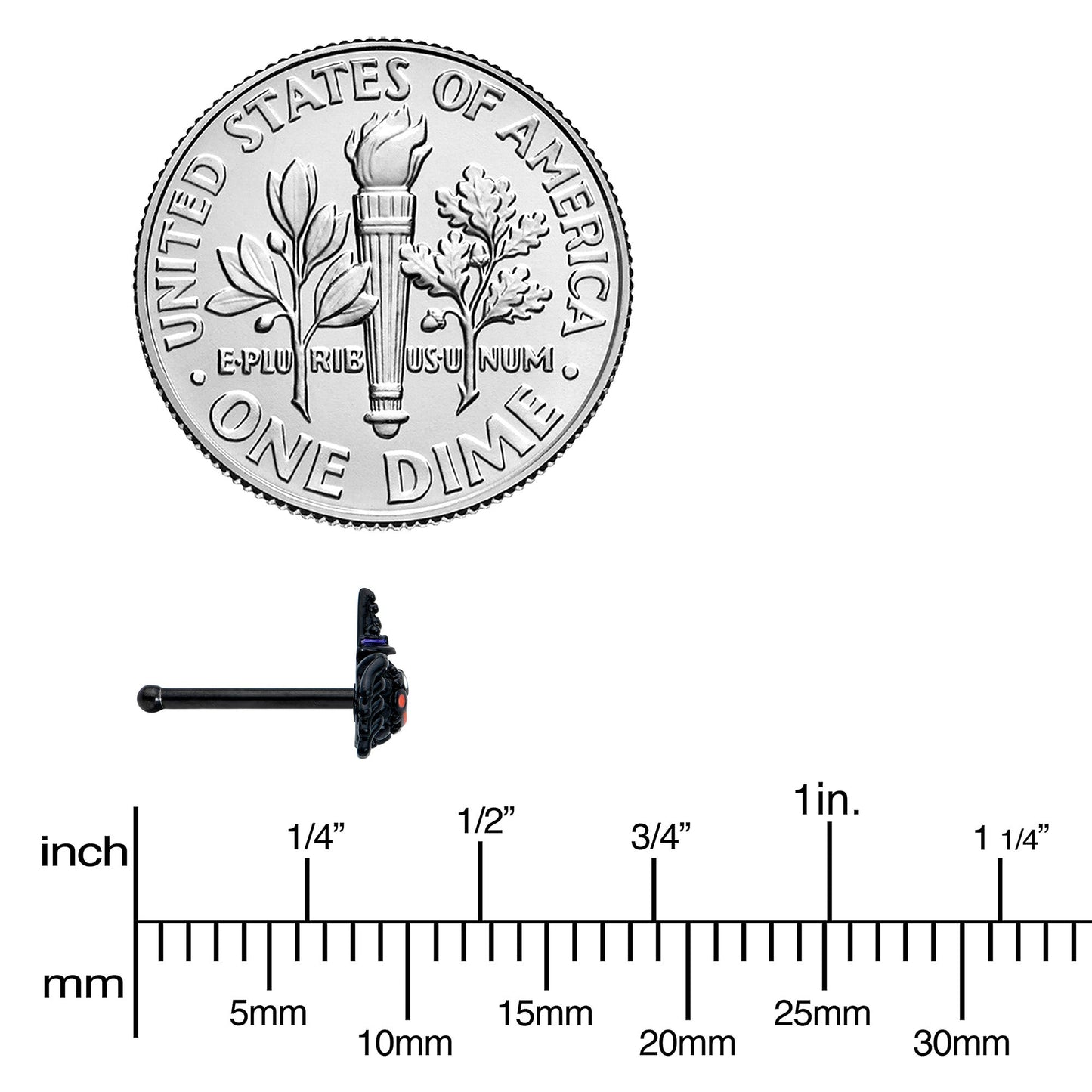 20G 1/4 Black Halloween Witchy Smiling Spider Nose Bone