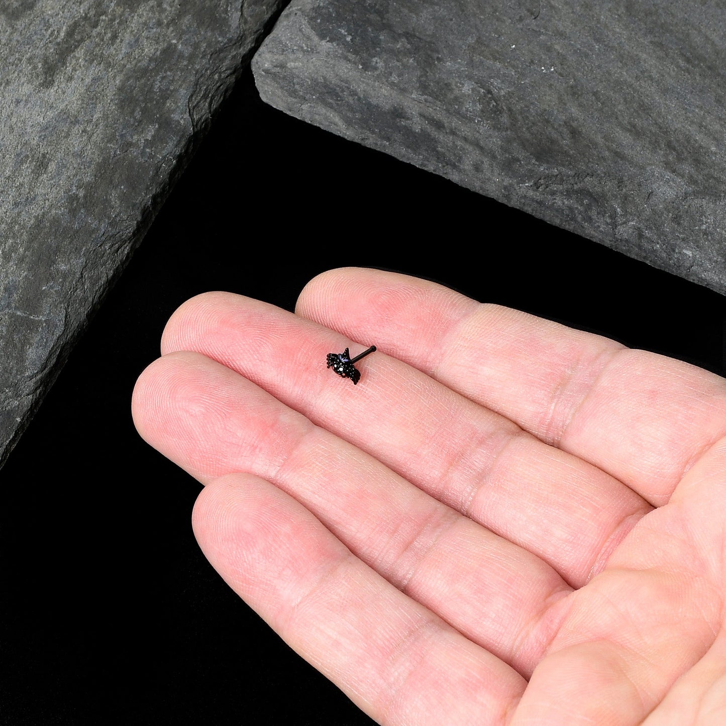 20G 1/4 Black Halloween Witchy Smiling Spider Nose Bone