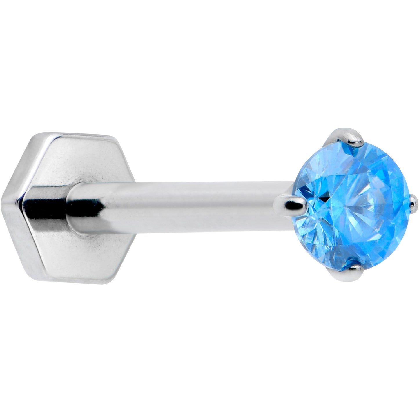 16G 5/16 Blue CZ Gem ASTM F-136 Implant Grade Titanium Hex End Labret Tragus