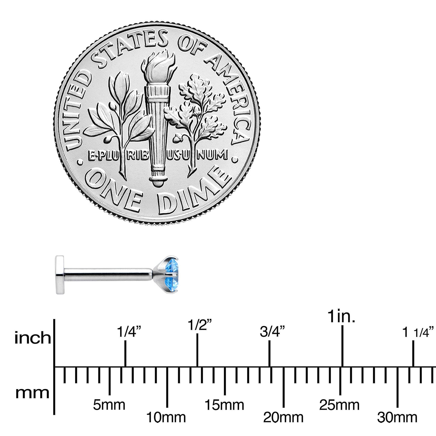 16G 5/16 Blue CZ Gem ASTM F-136 Implant Grade Titanium Hex End Labret Tragus