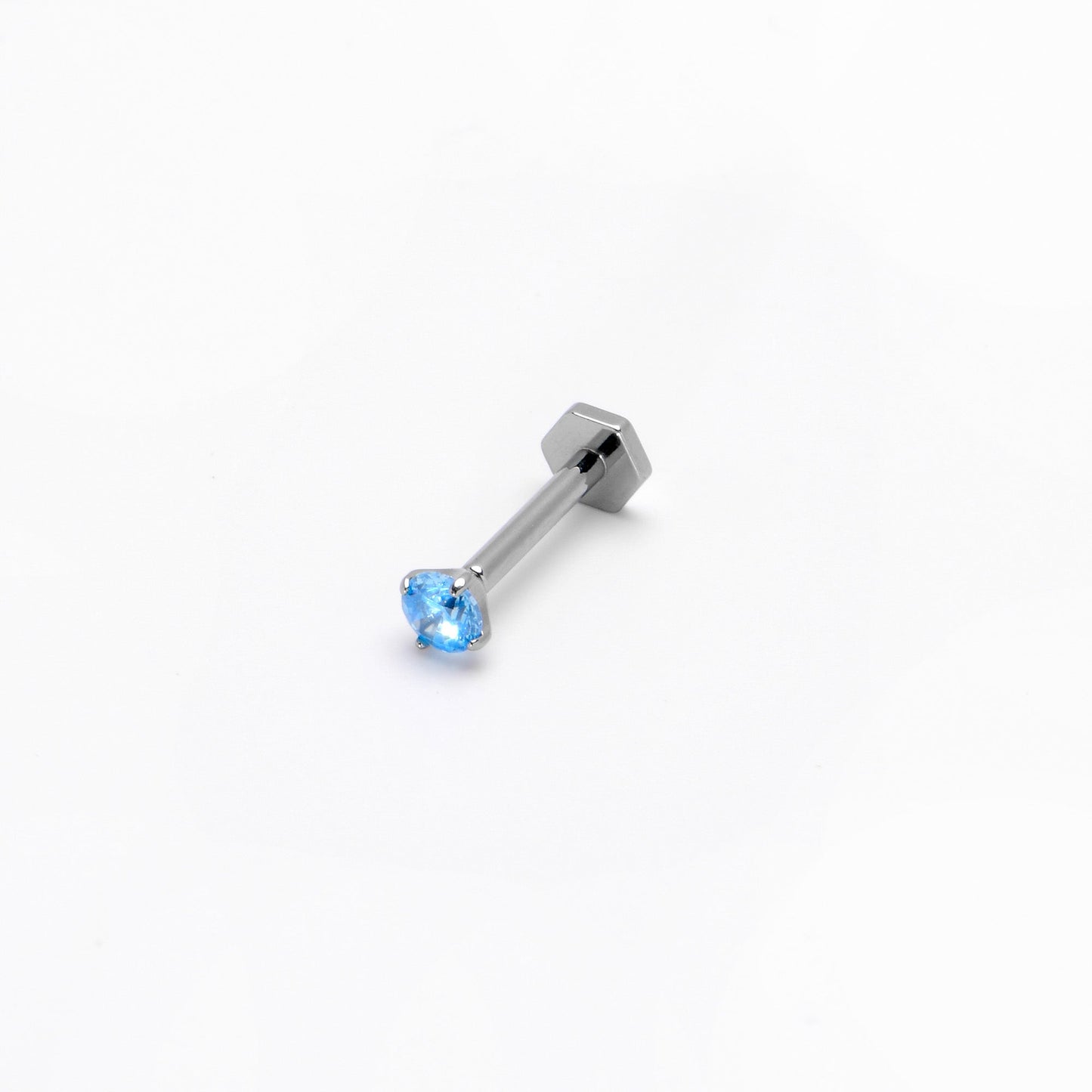 16G 5/16 Blue CZ Gem ASTM F-136 Implant Grade Titanium Hex End Labret Tragus