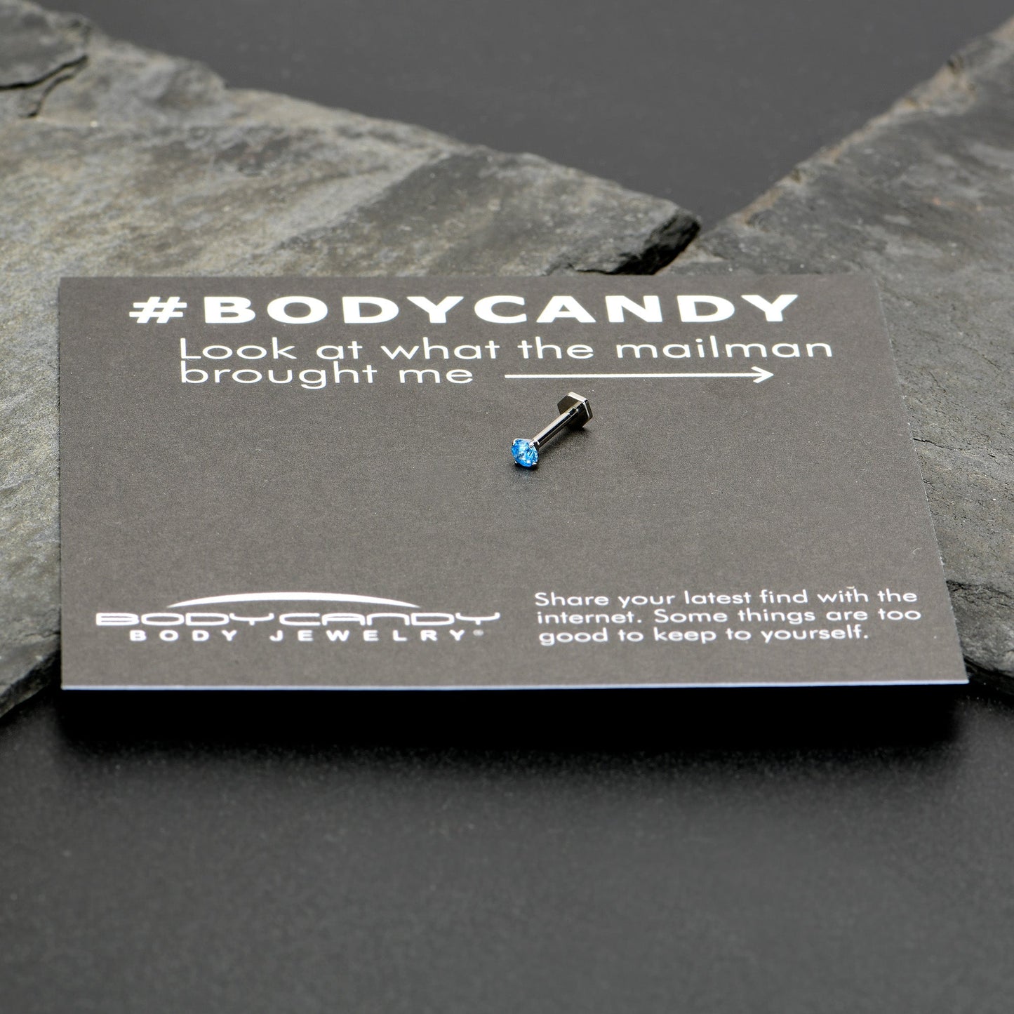 16G 5/16 Blue CZ Gem ASTM F-136 Implant Grade Titanium Hex End Labret Tragus