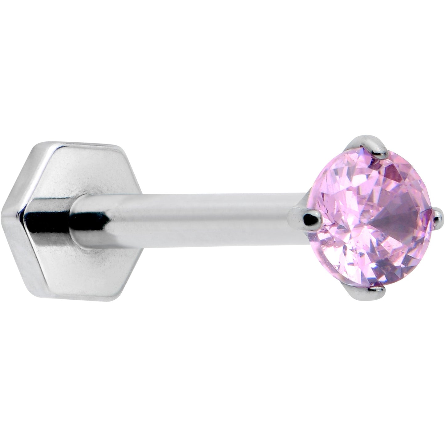16G 5/16 Pink CZ Gem ASTM F-136 Implant Grade Titanium Hex End Labret Tragus